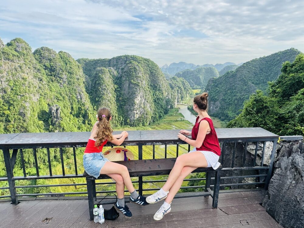 Visitors can enjoy a panoramic view of Tam Coc from Mua Cave peak