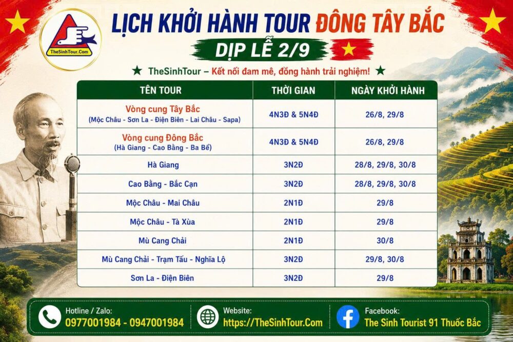 Lịch khởi hành dịp lễ 2/9/2026